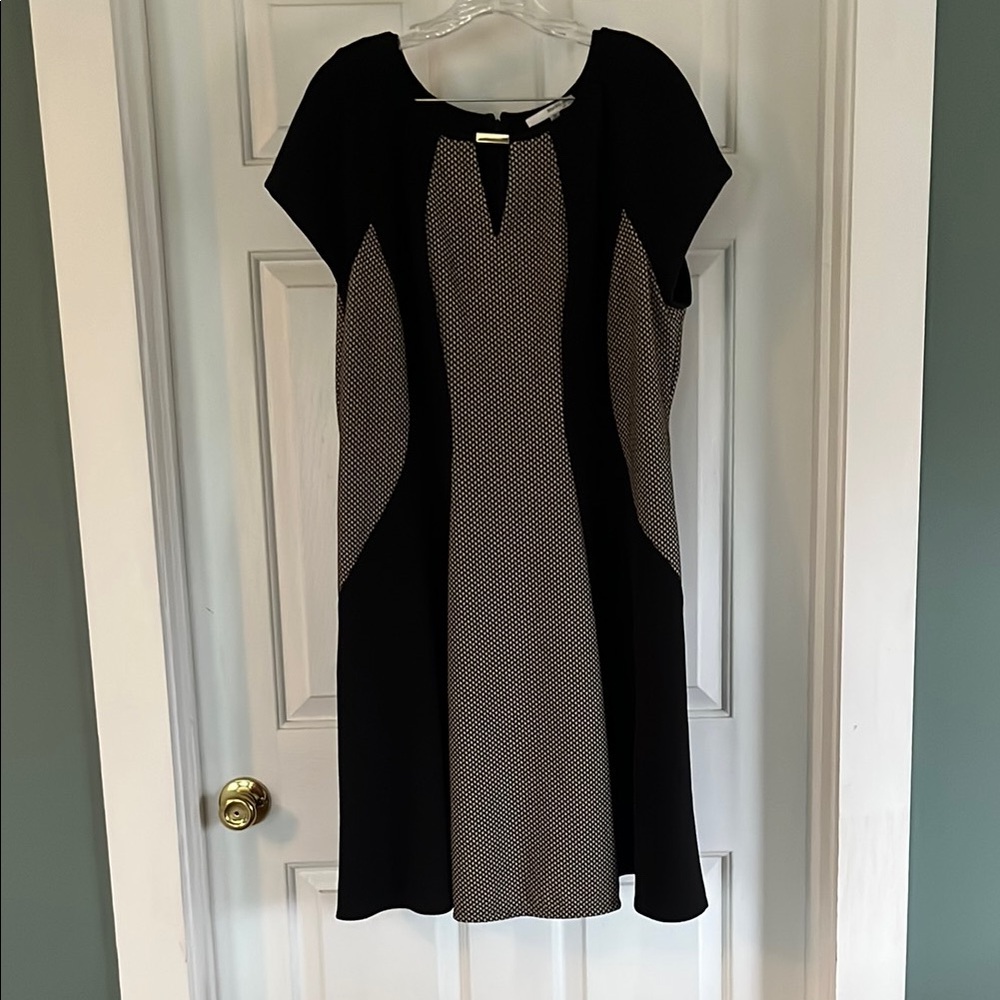 Studio One Black and Tan Sheath Midi Dress for Work